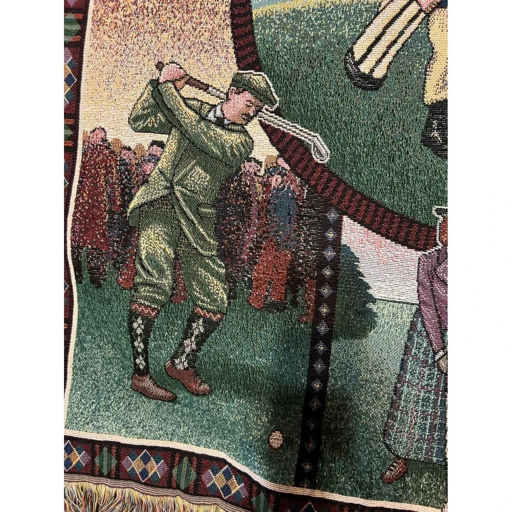 Vintage 1997 American Weavers Golf Tapestry Throw Blanket 5x4 USA Golfers